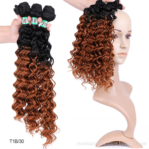 Wholesale 16''18''20''Red Natural Ombre Body Deep Wave Weft Weave Natural Black Color Curly Afro Bundle Synthetic Hair Extension